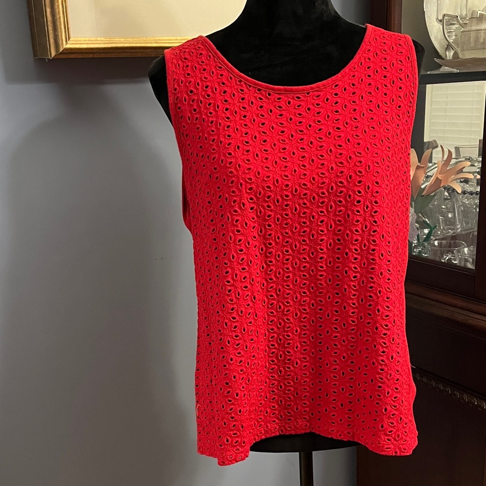 Red Sleeveless Eyelet Top